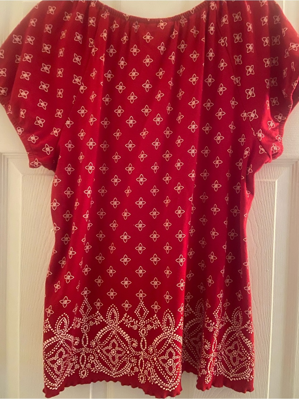 Karen Scott Red Short-Sleeve Printed Peasant Top - Picture 6 of 6